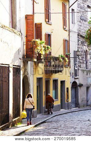 LOVERE, ITALY, 22 OCTOBER, 2018: Street scene in Lovere, Iseo Lake, Italy