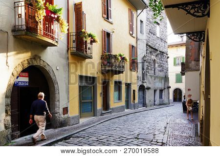 LOVERE, ITALY, 22 OCTOBER, 2018: Street scene in Lovere, Iseo Lake, Italy