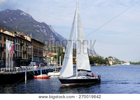 ISEO LAKE, ITALY, 20 OCTOBER, 2018: Yachting on Iseo Lake, Italy, Europe