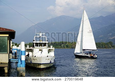 ISEO LAKE, ITALY, 20 OCTOBER, 2018: Yachting on Iseo Lake, Italy, Europe