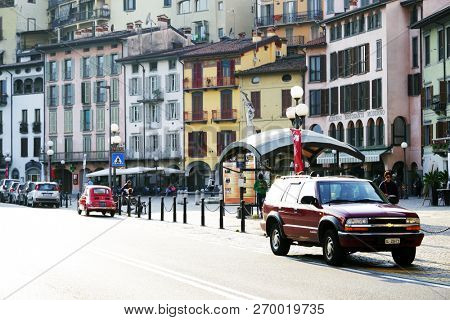 LOVERE, ITALY, 22 OCTOBER, 2018: Street scene in Lovere, Iseo Lake, Italy