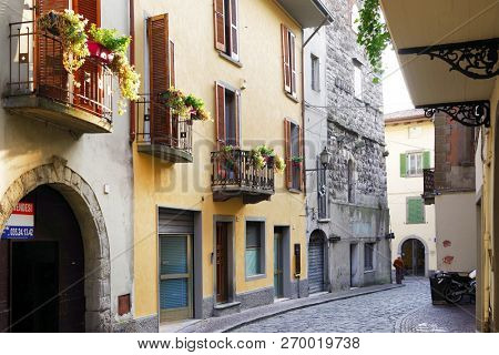 LOVERE, ITALY, 22 OCTOBER, 2018: Street scene in Lovere, Iseo Lake, Italy