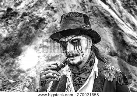 Pirate Rogue From The Middle Ages To Smoke Pipe, Black And White