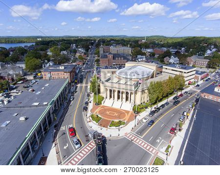 City Hall Aerial View In Downtown Framingham, Massachusetts, Usa.
