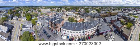 Framingham City Hall And Downtown Aerial View Panorama In Downtown Framingham, Massachusetts, Usa.