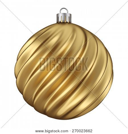 Gold Christmas Decoration Ball with Twisted Pattern on White Background. 3D Illustration.