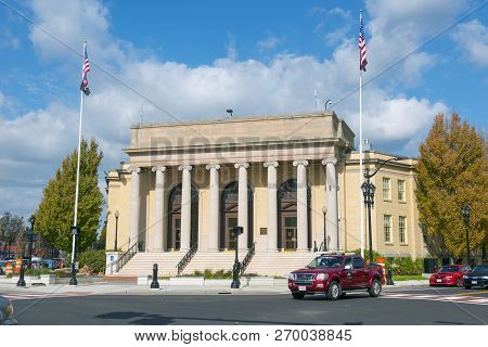 Framingham, Ma, Usa - Oct. 17, 2016: Framingham City Hall In Downtown Framingham, Massachusetts, Usa