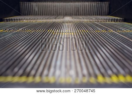 Modern Luxury Escalators With Staircase At Airport.