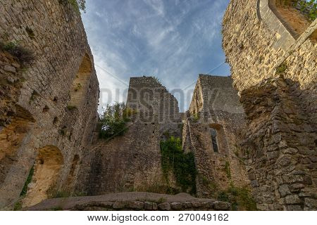 The Ruins Of The Abandoned Castle (rocca Di Piediluco) On The Hill Of The Town Of Piediluco. Umbria,