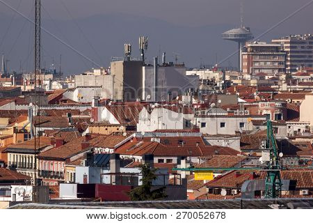 Madrid, Spain - January 24, 2018:  View From The Terrace Of Cybele Palace (palacio De Cibeles), Madr