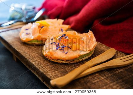 Asparagus salmon tartlets chiffonade, pickled vegetables, creamy creamy