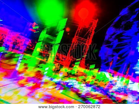 The Colors Of The Night Light In The City. Glitch Style.