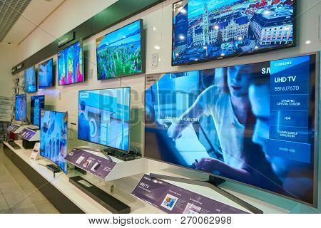 MOSCOS, RUSSIA - SEPTEMBER 20, 2018: interior shot of Samsung store in Moscow.