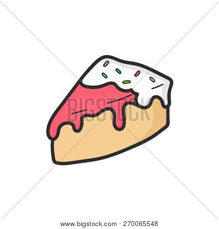 Cute Slice Of Cake Drawing. Vector Isolated. Illustration.