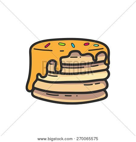 Cute Panckaes With Syrup Drawing. Vector Isolated. Illustration.