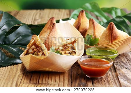 Vegetarian Samsa Or Samosas.indian Special Traditional Street Food Punjabi Samosa Or Coxinha, Croque