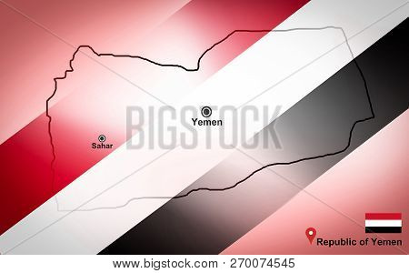 Yemen Map And Sahar With Location Map Pin And Yemen Flag On Travel Map Of Asia - Republic Of Yemen