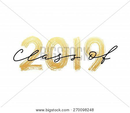 Class Of 2019. Modern Calligraphy. Hand Drawn Brush Lettering Logo. Graduate Design Yearbook. Vector