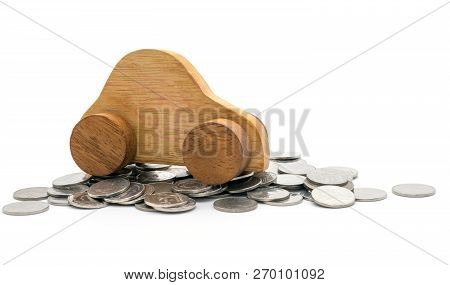 Car And Coins On White Background, Finance Cion Concept