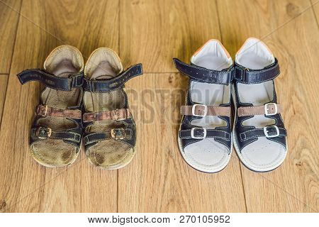 Old And New Childrens Orthopedic Shoes. Thomas Heel, Arch Support