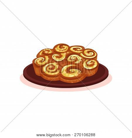 Banitsa Traditional Twisted Pie, Bulgarian Cuisine National Food Dish Vector Illustration On A White