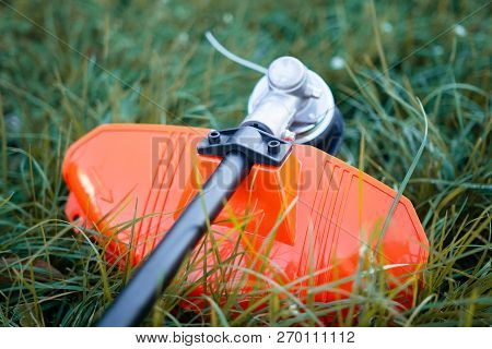 Trimmer Close Up Mow Grass With Lawnmower