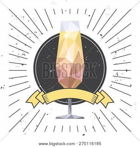Champagne Glass And Ribbon. Belini Cocktail. Template Grunge Design For Drink Party Or Bar Flyer