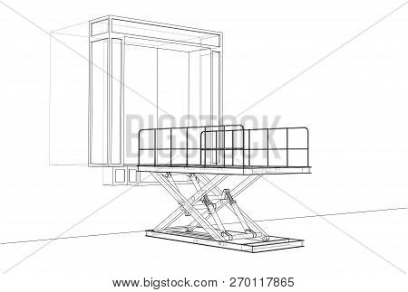 Dock Leveler Concept. Vector Rendering Of 3d. Wire-frame Style. The Layers Of Visible And Invisible 