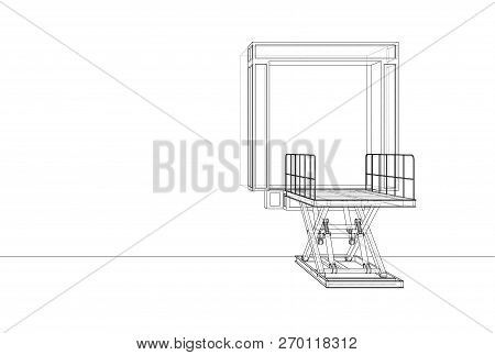 Dock Leveler Concept. Vector Rendering Of 3d. Wire-frame Style. The Layers Of Visible And Invisible 