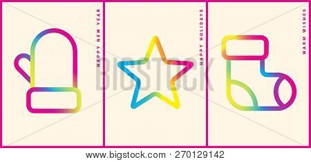 Winter Holidays Greeting Card With Colorful Gradient Pictograms. Happy New Year. Modern Design Templ