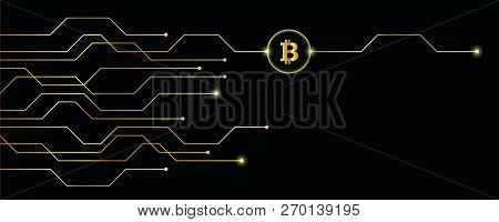 Golden Bitcoin Crypto Currency With Electronic Circuit Board Vector Illustration Eps10