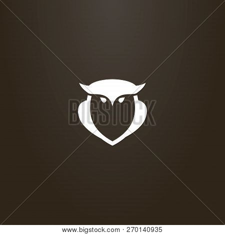 White Sign On A Black Background. Vector Outline Sign Of Owl Bird Shape