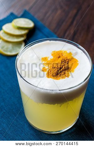 Spicy Pisco Sour Cocktail Made With Lime Juice, Egg White And Peruvian Grape Schnaps.
