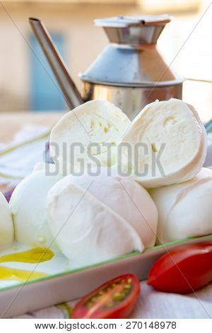 Fresh Soft Italian White Cheese Mozzarella Buffalo, Original From Campania, Paestrum And Foggia Regi