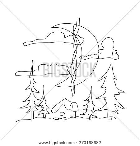Hand Drawn Sketch Vector Photo Free Trial Stock Winter Fairy House Outside Pine Forest And Huge Moon Template