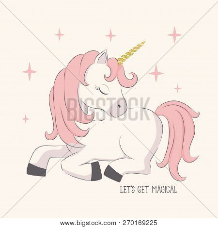 Cute Unicorn. Illustration For Kids. T-shirt Graphic For Kids Clothing. Use For Print, Surface Desig
