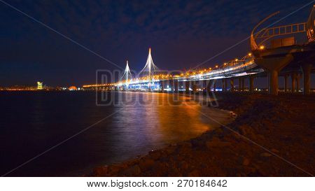 Saint-petersburg, Russia - November 21, 2018: Time Lapse Evening Highway, Western High-speed Diamete