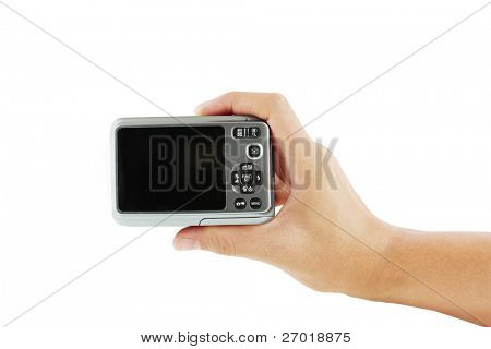 มือถ่ายภาพ ด้วยกล้องดิจิตอลขนาดกะทัดรัด