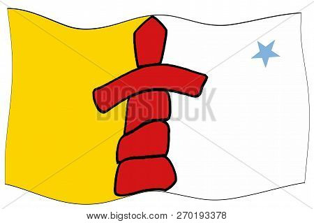 The Official Flag Of Nunavut Featuring The Traditional Inuit Land Marker Waving In The Breeze