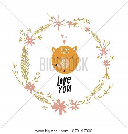 Vector Nursery Poster With Cute Fox Face, Scandinavian Style