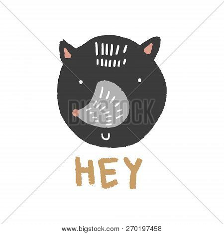 Vector Little Wolf Face. Scandinavian Style Kids Graphic