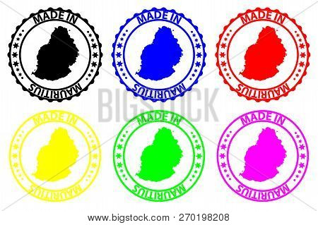 Made In Mauritius - Rubber Stamp - Vector, Republic Of Mauritius Island Map Pattern - Black, Blue, G