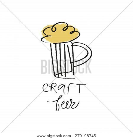 Vector Mug Of Craft Beer. Hand Drawn Illustration For Festival, Bar And More