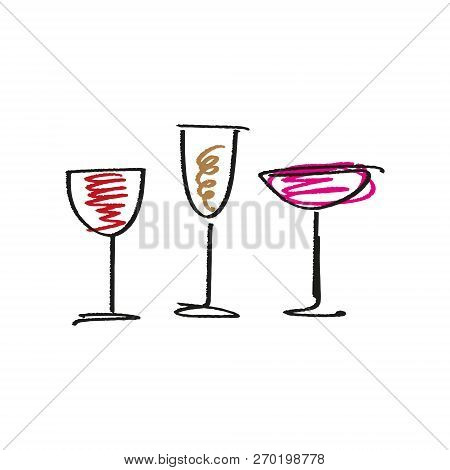 Glasses Of Cocktails Vector Hand Drawn Illustration
