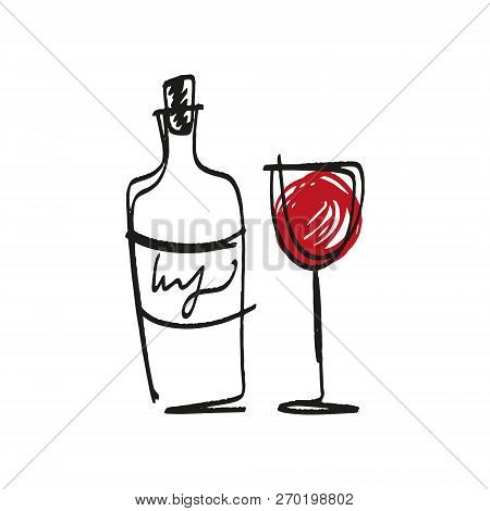 Vector Glass And Bottle Set, Hand Drawn Sketch