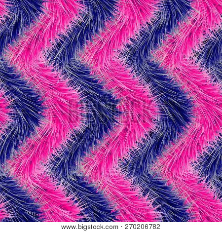 Seamless Of Violet Vector Furry Pattern. Fluffy Background