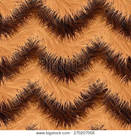 Seamless Of Beige Vector Furry Pattern. Fluffy Background. Safari Backdrop