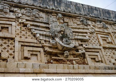 Details On The Governors Palace In The Ancient Mayan Ruins Of Uxmal, Mexico