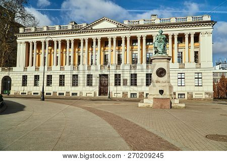 The Front Facade Of The Building A Public Library To Them. Raczynski In Poznan
