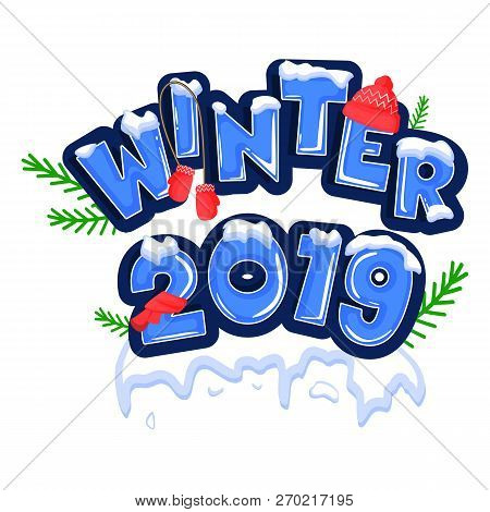 Word Winter Capped With Snow Ice Lines On The Text Snowflakes Behind